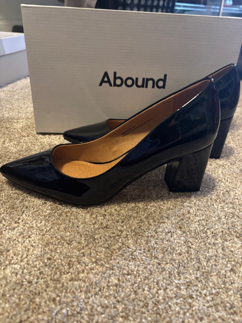 Abound Black Patent Block Heel Pumps — Pointed Toe